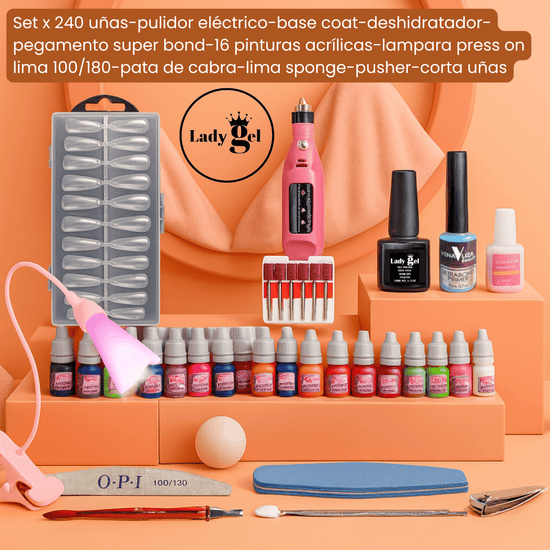 kit press on 240 tips pegamento pro