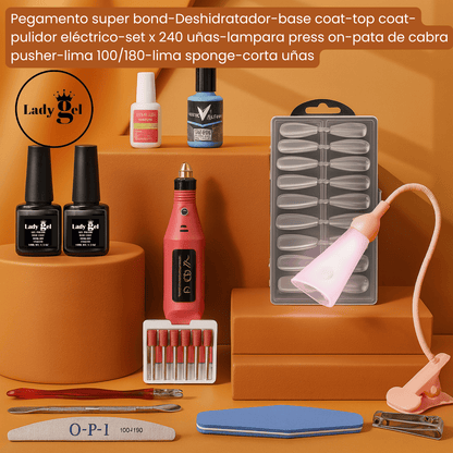 kit press on 240 tips pegamento pro