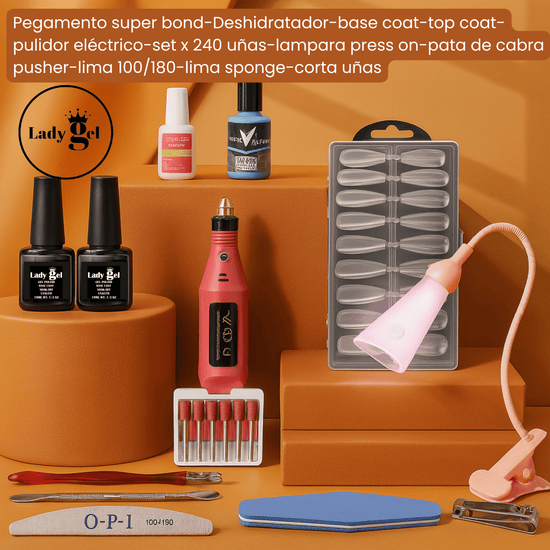 kit press on 240 tips pegamento pro