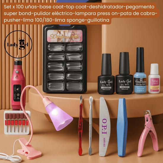 set uñas postizas press on lampara-uv